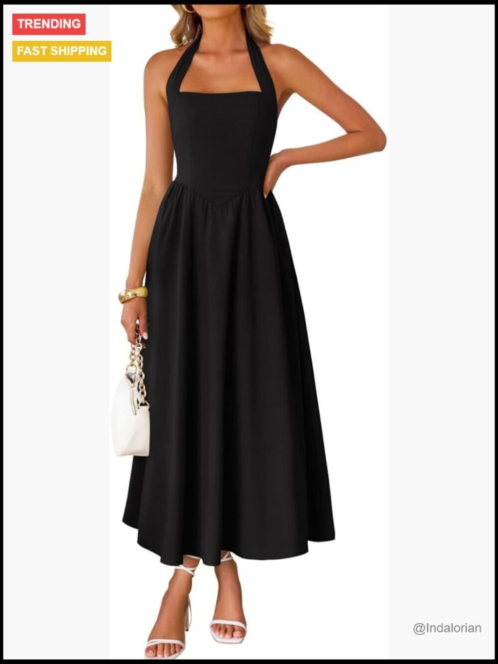 Sleeveless Halter Midi Dress Off Shoulder High Waist Flowy Formal Wedding Guest